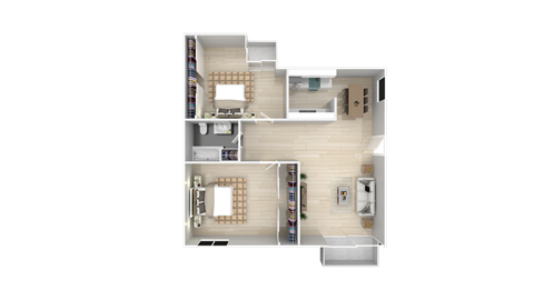 Floor plan for 2 beds, 1 bath, 732 sqft